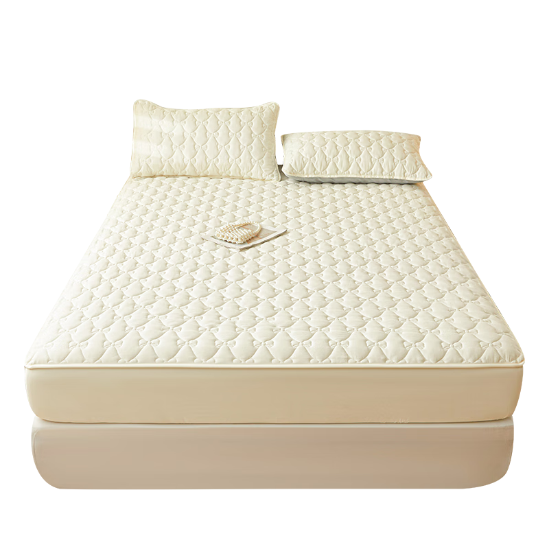 Hongdou Class A Fitted Sheet Full Coverage Mattress Protector Thickened Quilted Bed Sheet Mattress Cover 180*200cm Xi Bai