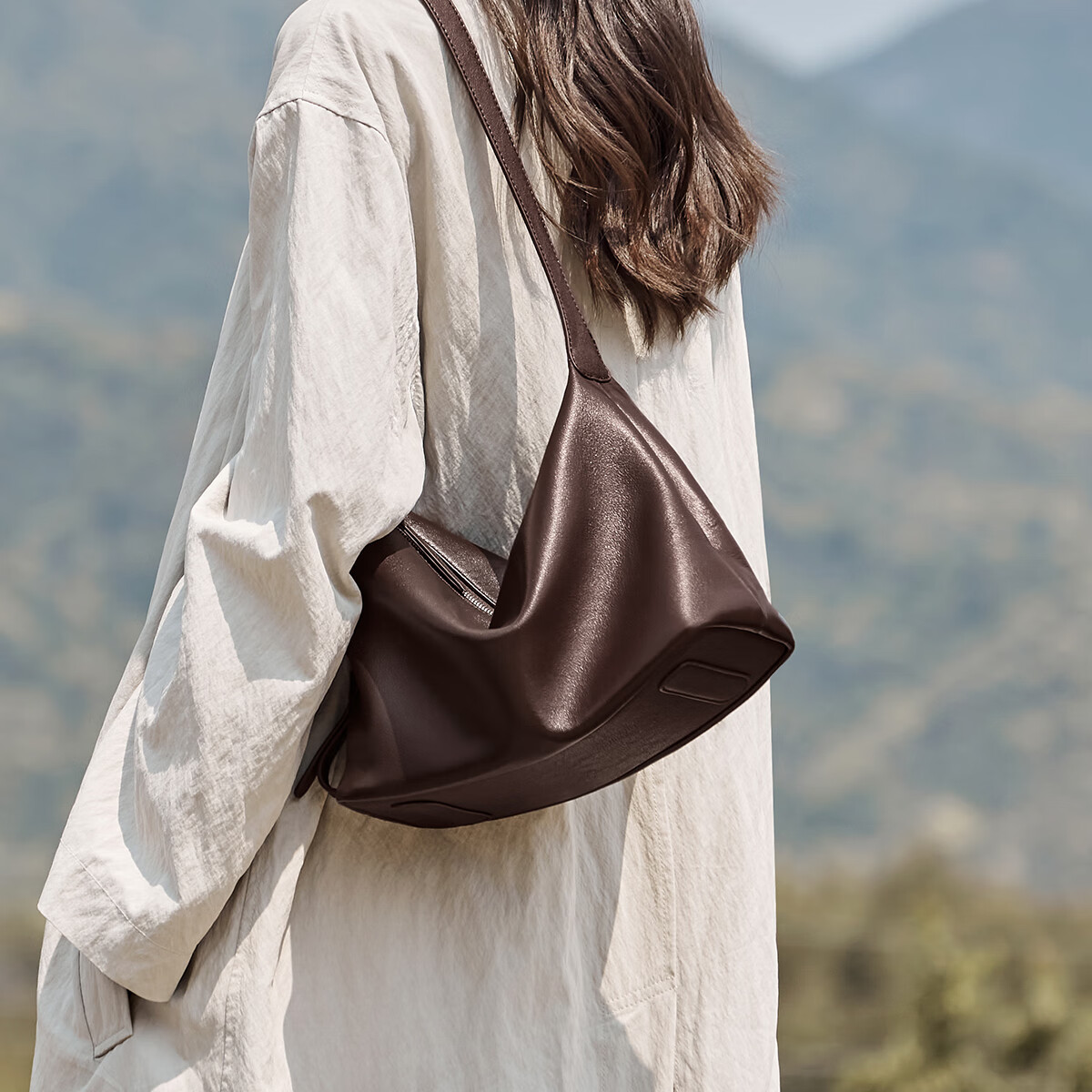 Nalandu Full Moon Commuter Tote Bag Women's 2025 New Minimalist Hobo Bag Vegetable Tanned Leather Crossbody Bag Gift for Girlfriend