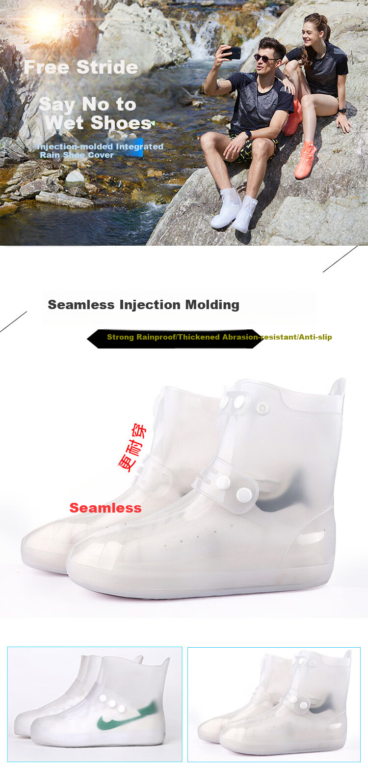 BWNK Waterproof Shoe Covers for Men And Women, Thickened Portable Non-Slip Wear-Resistant Rain Boots, White, Size M 1