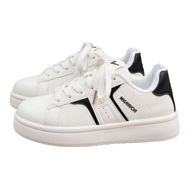 Warrior Women's White Sneakers 2026 Spring New Leather Thick Sole Platform Canvas Casual Sports Shoes