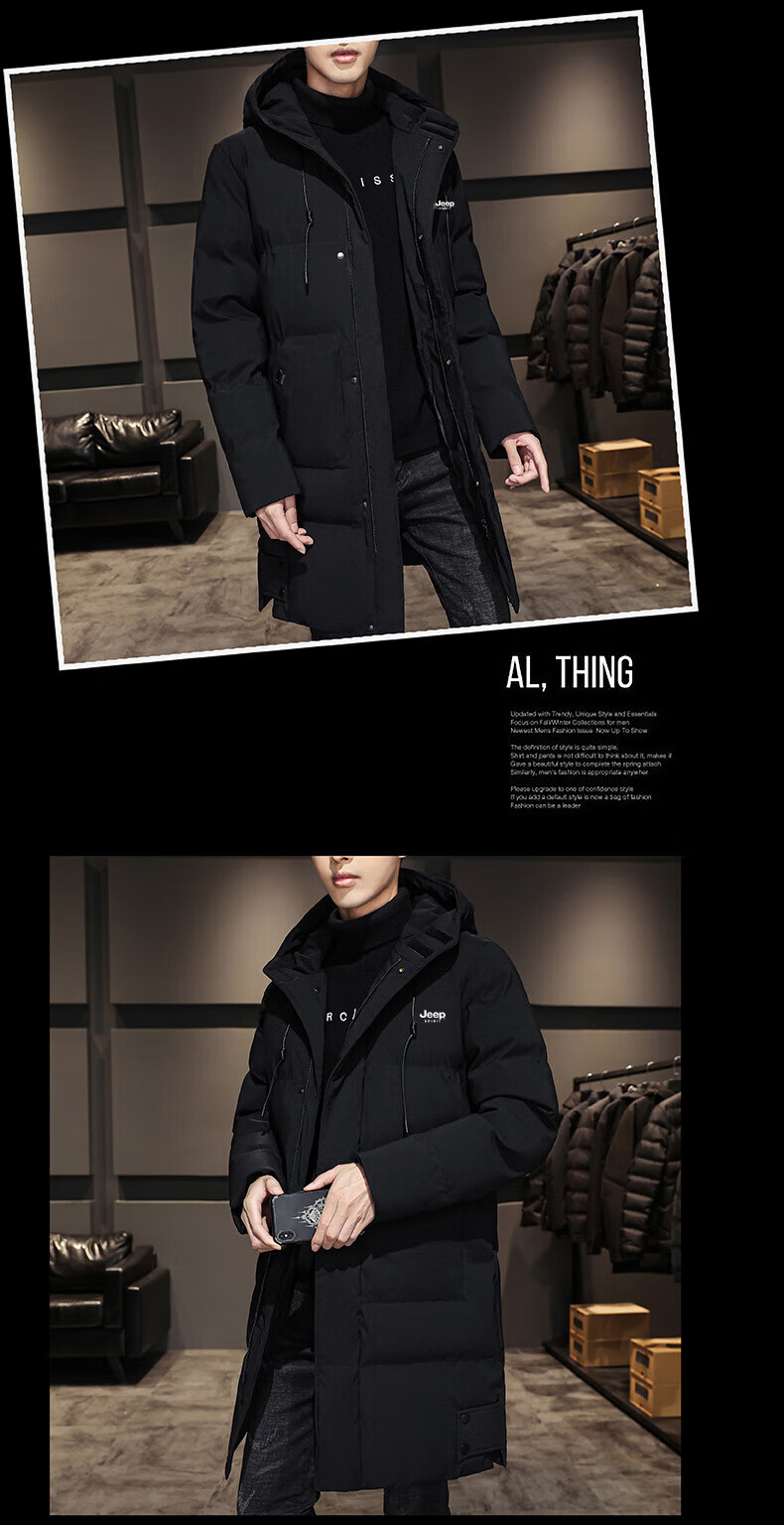 JEEP SPIRIT Men's Autumn Winter Mid-Length Cotton Padded Jacket Warm Loose Coat Black 4XL 2
