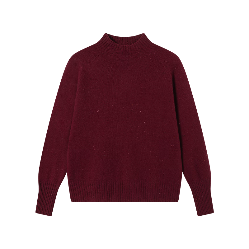 JD Original Women's Sweater, Fashionable Knitted Top, New Year Winter Pure Wool Pullover, Round Neck, Angola Red, Size L