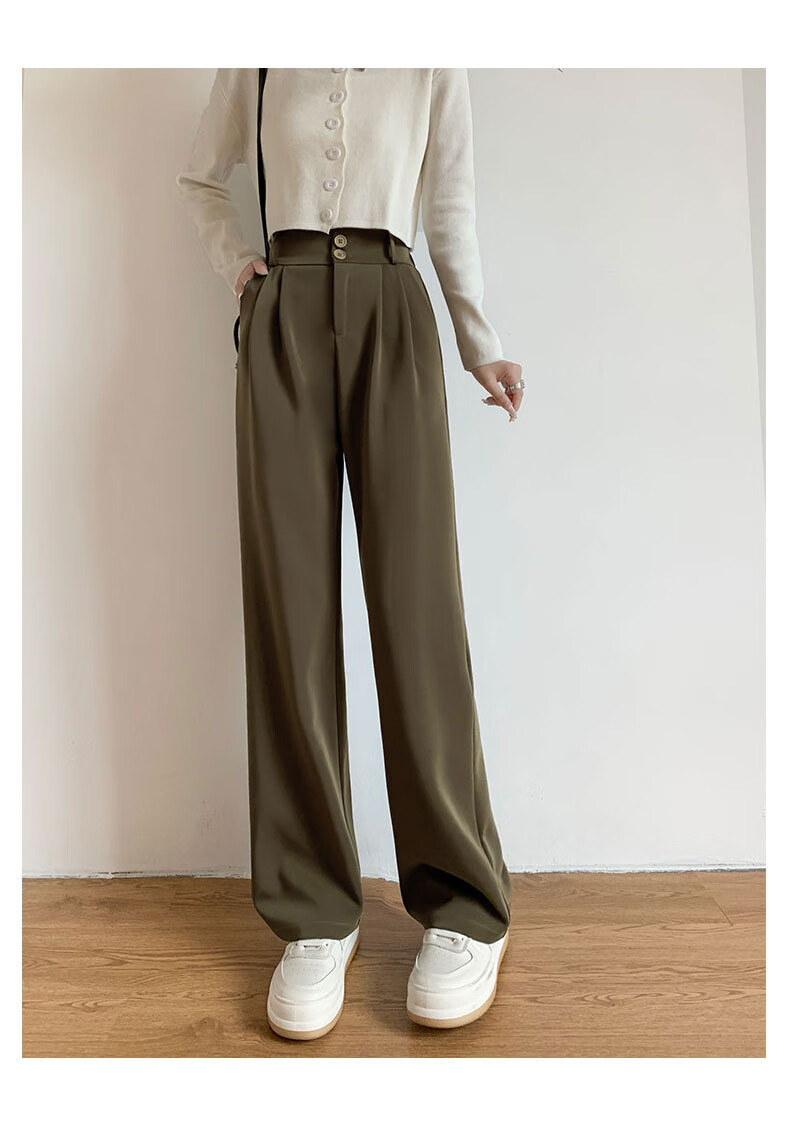 LangSha Women's Autumn New Double Button High Waist Draped Office Elegant Dress Pants Casual Wide Leg Trousers 19