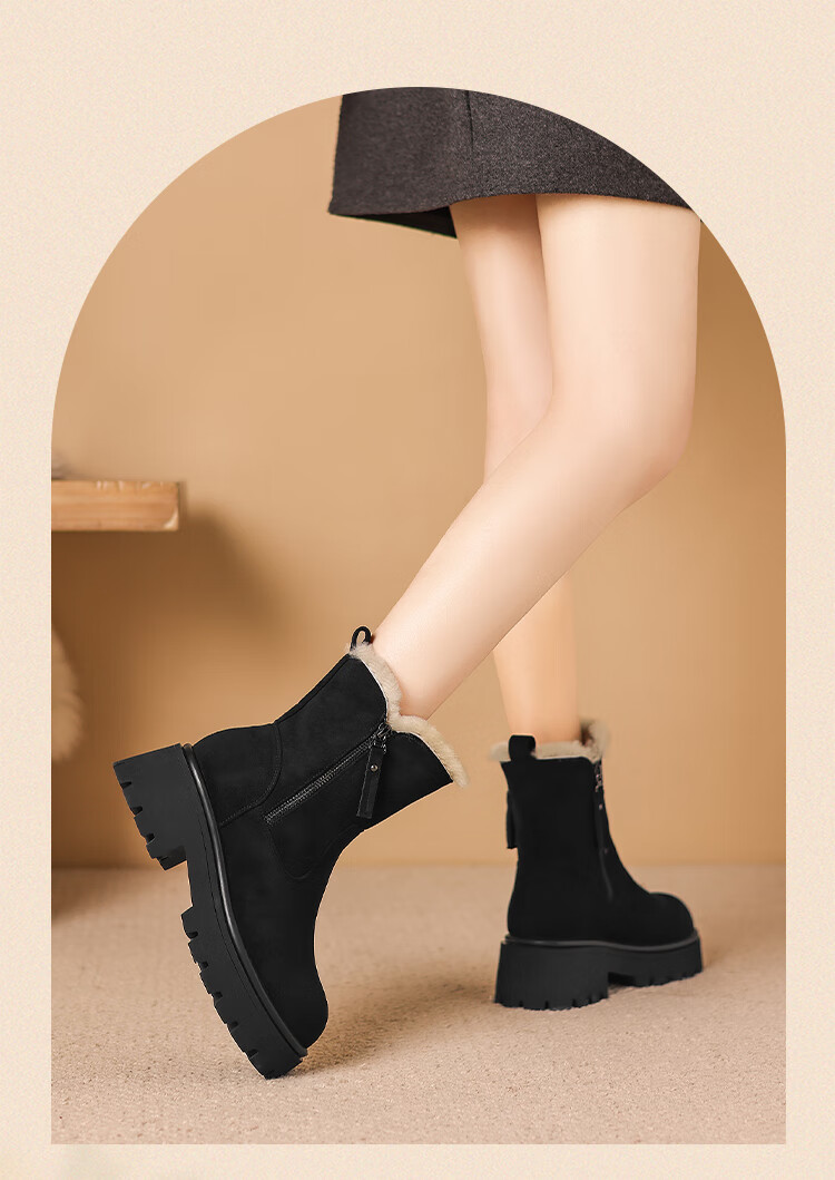 ZHR Women's Snow Boots Fleece Lined Thick Warm Cotton Shoes Northeast Thick Sole Short Boots 2025 New Women's Boots K381B Black Size 37 1