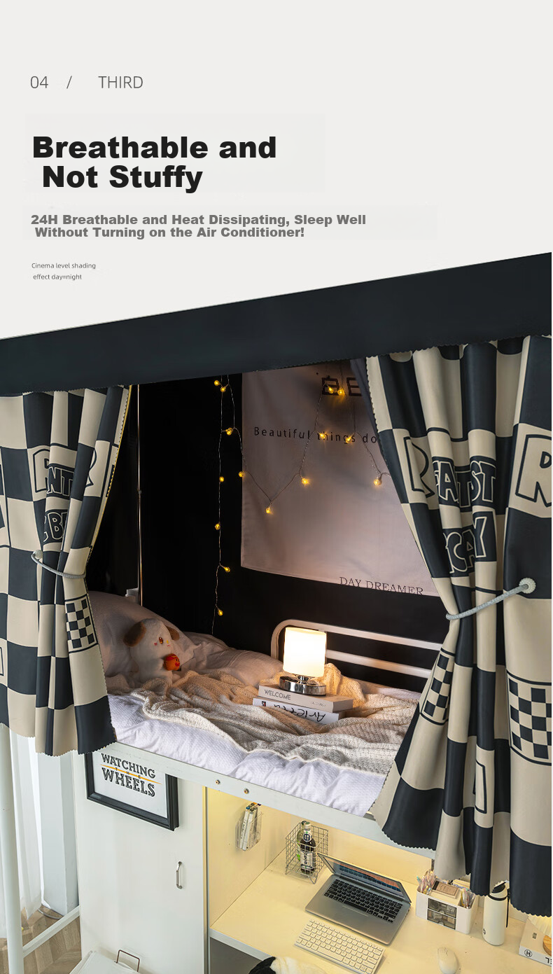 Yunjin Dormitory Bed Curtain, Student Bunk Bed Blackout Curtain, Bedroom Fabric Curtain 150*200cm Fantasy Home/2 Curtains + Top 9