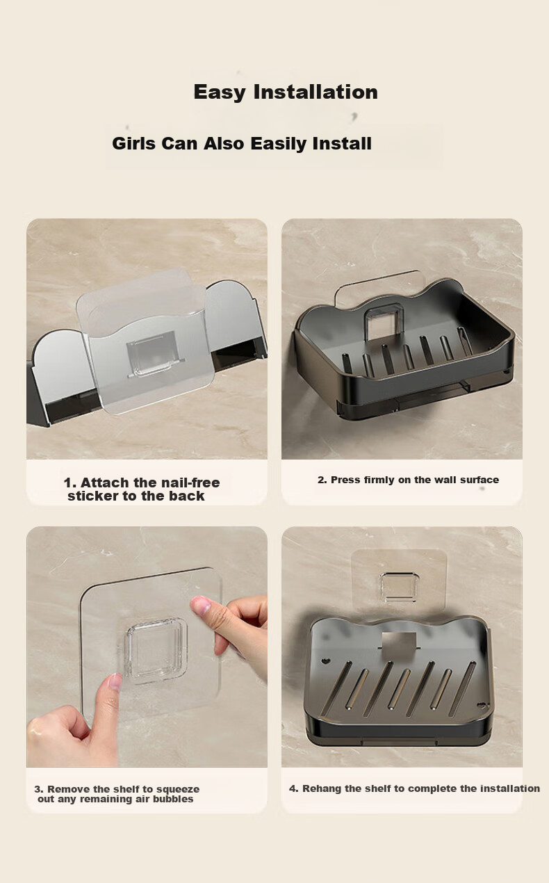 Baoshi Double-Layer Soap Dish, Wall-Mounted without Drilling, Draining PP Material, Detachable Non-Slip Storage Rack, Set of 2 6