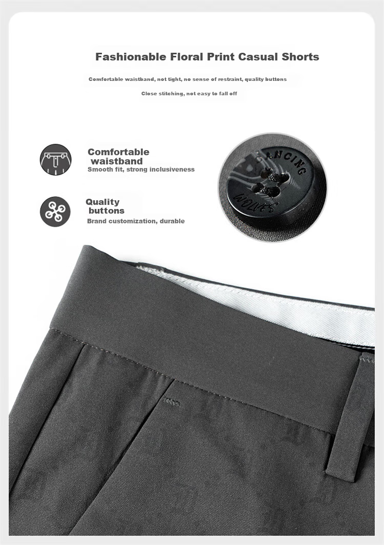 DANCING WOLVES [Old Floral Print] Summer Fashion Commute Casual Cool Breathable Men's Shorts, 015 Dark Gray, Size 33 2