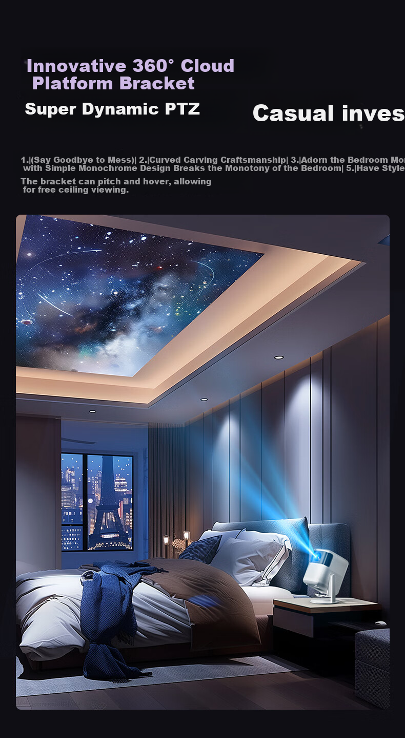 Weiying V3Pro High-Definition Projector with Gimbal, Home Living Room Bedroom Theater, Outdoor Portable Projector (1080P Physical Resolution, Ultra-High Definition) 2