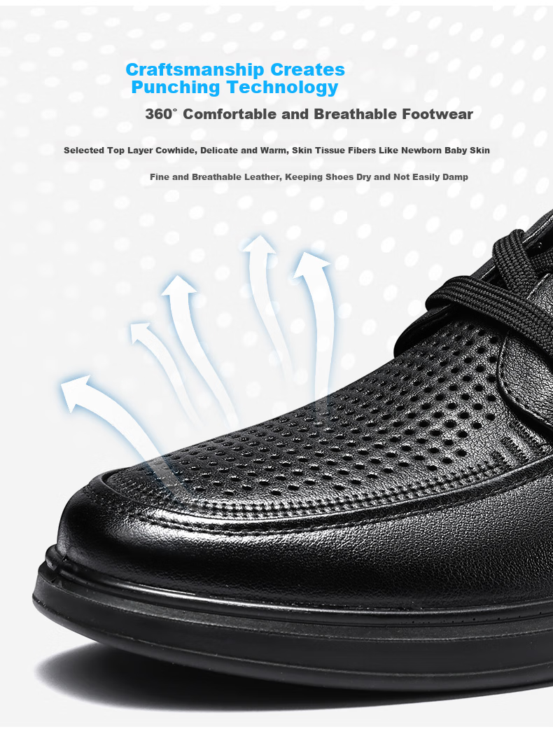 LAORENTOU Men's Leather Shoes, Business Casual Shoes, Top-Grain Cowhide Perforated Shoes, Slip-Resistant And Wear-Resistant Hollow-Out Men's Shoes, LL12130, Black, Size 38 8