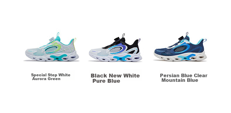 XTEP Children's Shoes for Boys, Hollow Frame Breathable Rotating Buckle Running Shoes, Black/New White/Clean Blue, Size 37 5