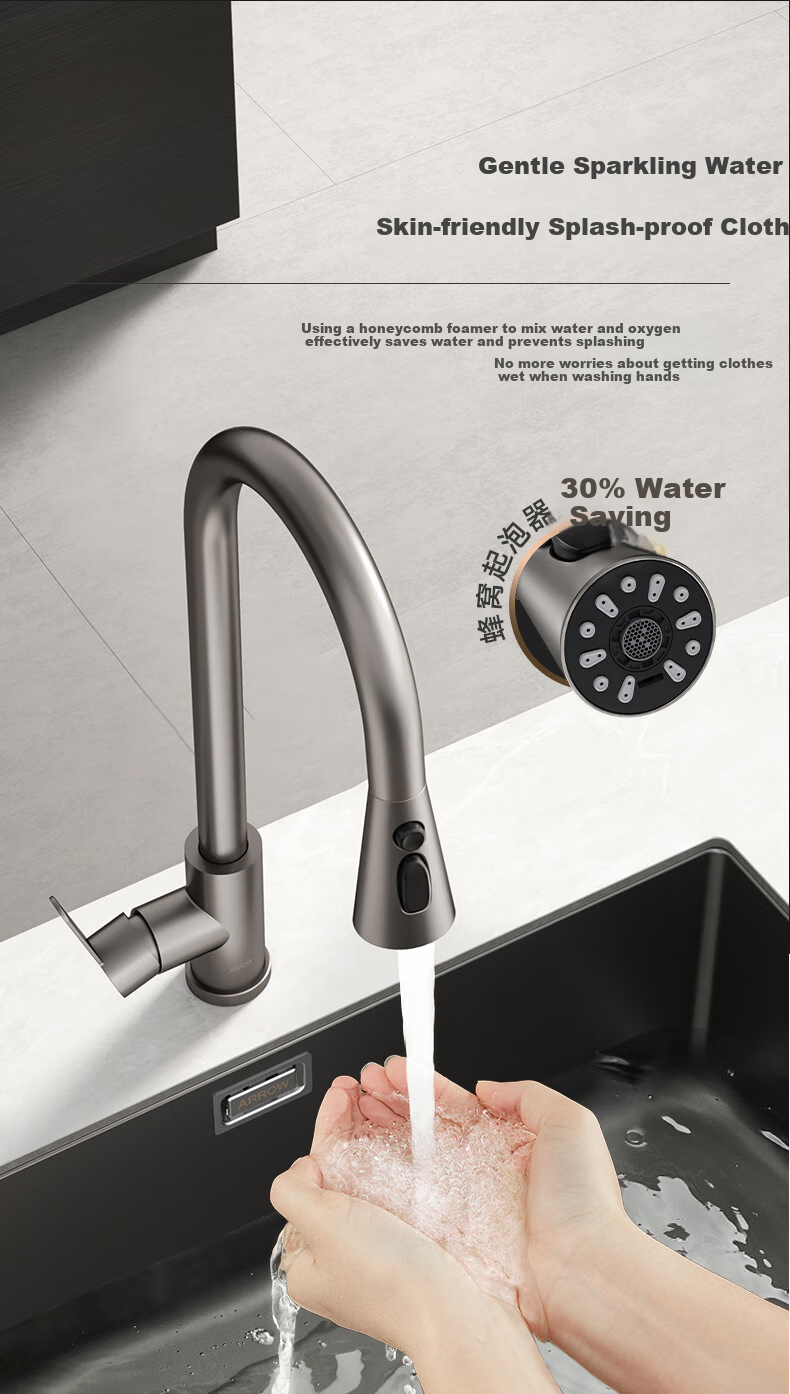 ARROW Kitchen Sink Gunmetal Gray Large Single Bowl, 304 Stainless Steel Vegetable Washing Basin, Dishwashing Sink, Integrated Basi 21