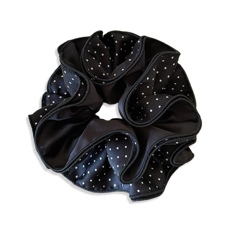 YeFeiLi Black and White Polka Dot Four-Layer Satin Large Scrunchie High-End Hair Accessory Bun Ponytail Hair Tie Elastic Band 7