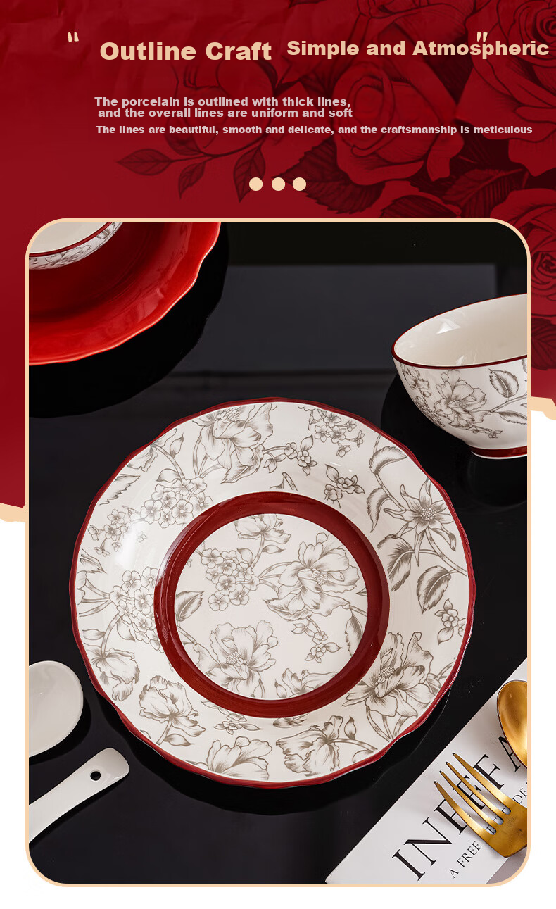 Jiwusenlin Red Gift Box Set of Tableware, Housewarming Gift, Moving Present, Engagement Or Wedding Gift, 10 Pieces 3