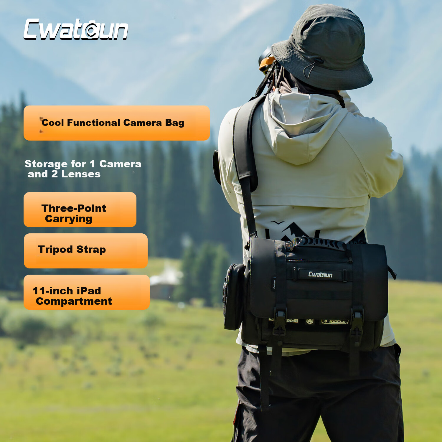 CWATCUN Shoulder Camera Bag, Functional Bag for DSLR And Lenses, Photography Bag, Three-Point Backpack, Stylish Design, Waterproof And Scratch-Resistant Fabric, for Me