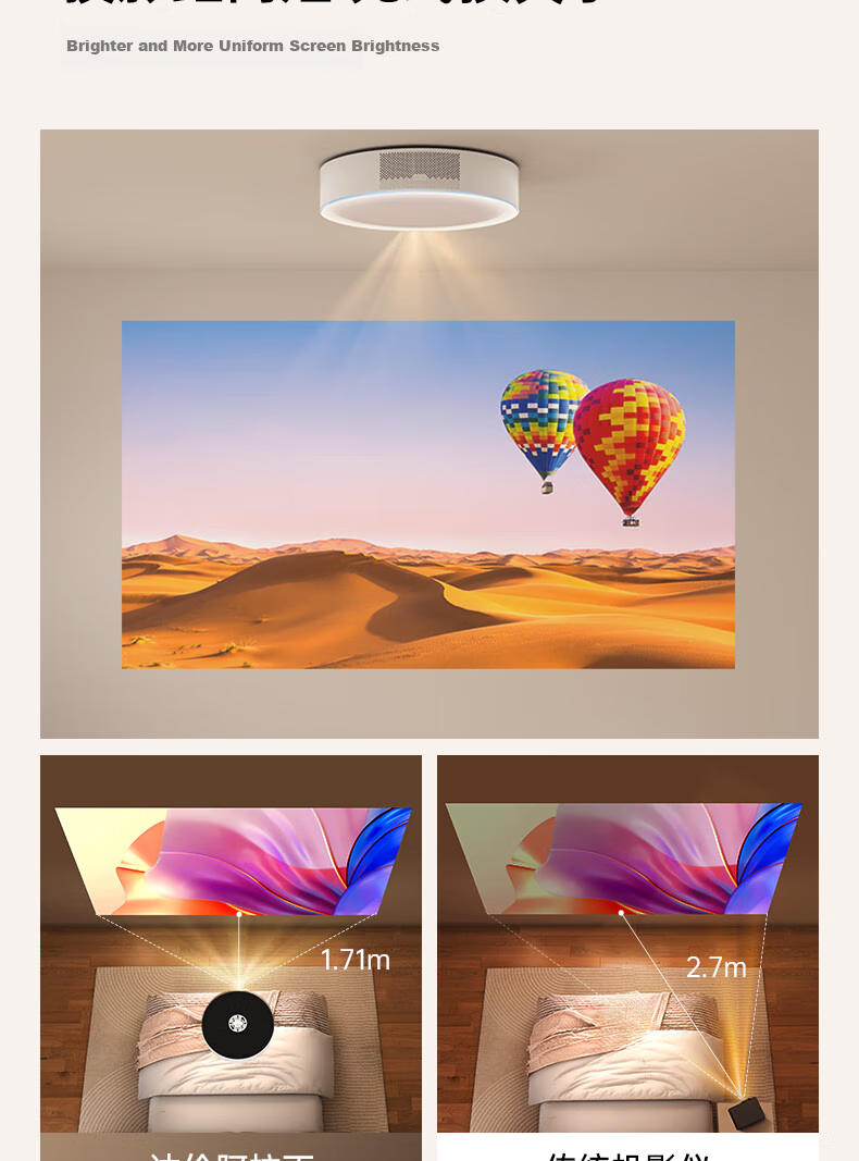 Dalunaladingshendeng Smart Projector X30Pro+, [Limited Time Subsidy], Ultra-Short Throw, Bedroom Home Use, Ultra-High Definition TV, Home Theater Screen Casting, Hundred-Inch Large Screen, Ceiling Light Projector 5