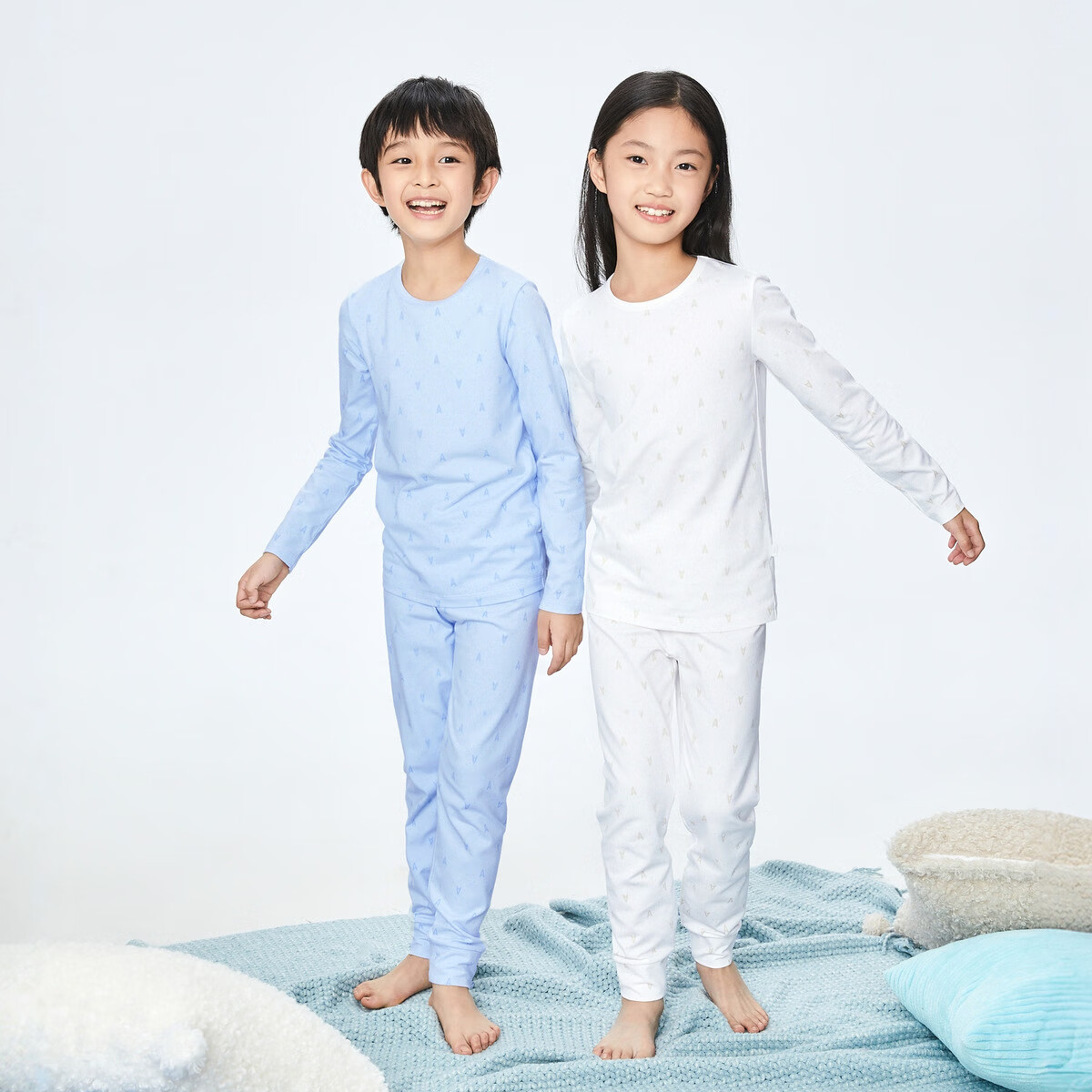 Annil Kids Boys and Girls Textured All-Over Print Autumn Shirt and Pants Set 2025 Fall New White Apricot Blossom 120