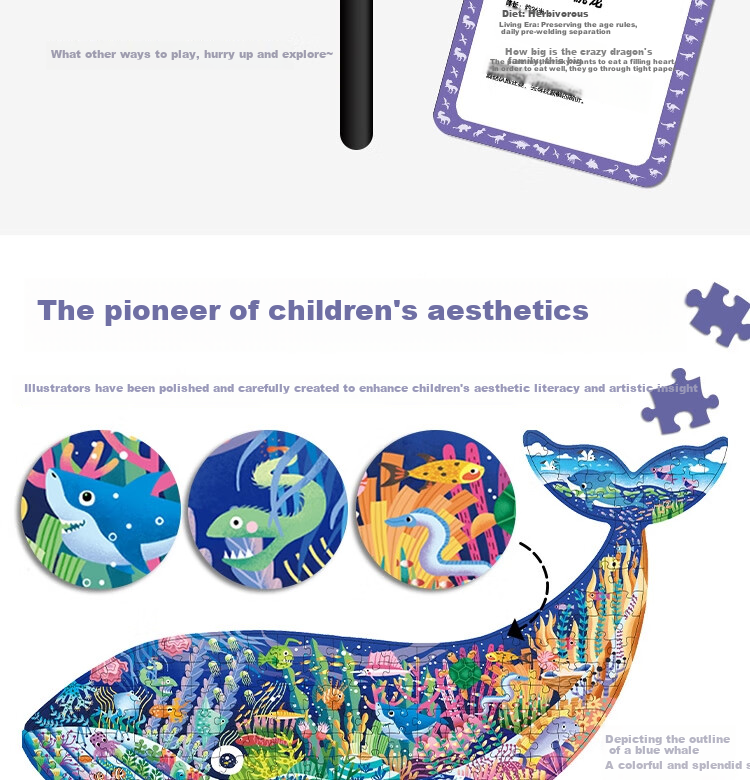 BANGSON Irregular Puzzle Advanced Paper Educational Toy for Children, Boys And Girls Birthday Gift, Ages 6-12 Blue Whale 6