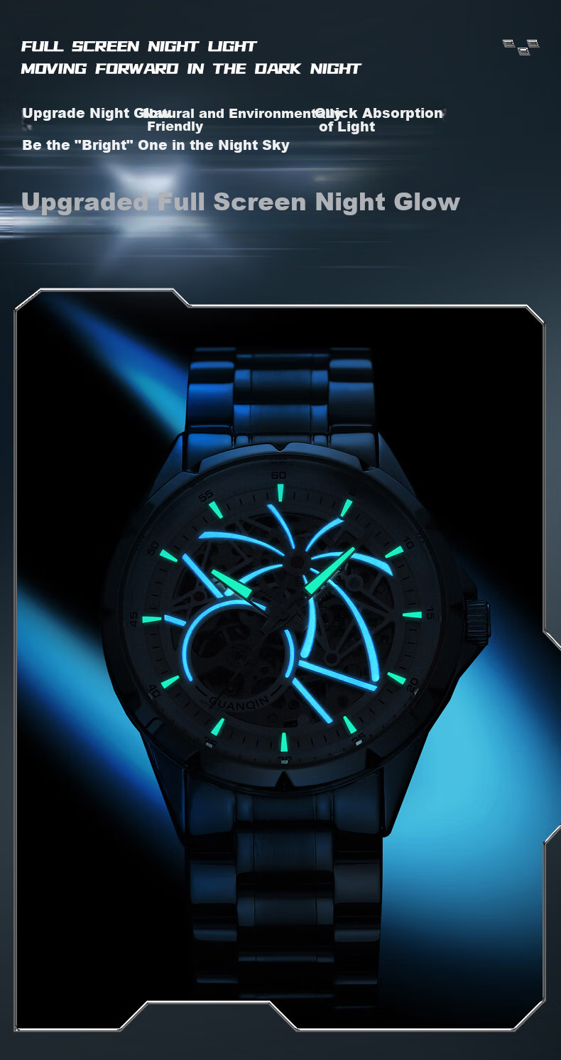 GUANQIN Men's Mechanical Watch, Swiss Certified Fully Automatic Skeleton Trendy Men's Watch, Fireworks Series Strong Luminous Famous Watch 15