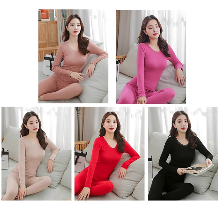 Langsha Women's Autumn Winter Thermal Underwear Set Antibacterial Velvet Seamless Heat Retaining Body Shaping Base Layer Shirt 8