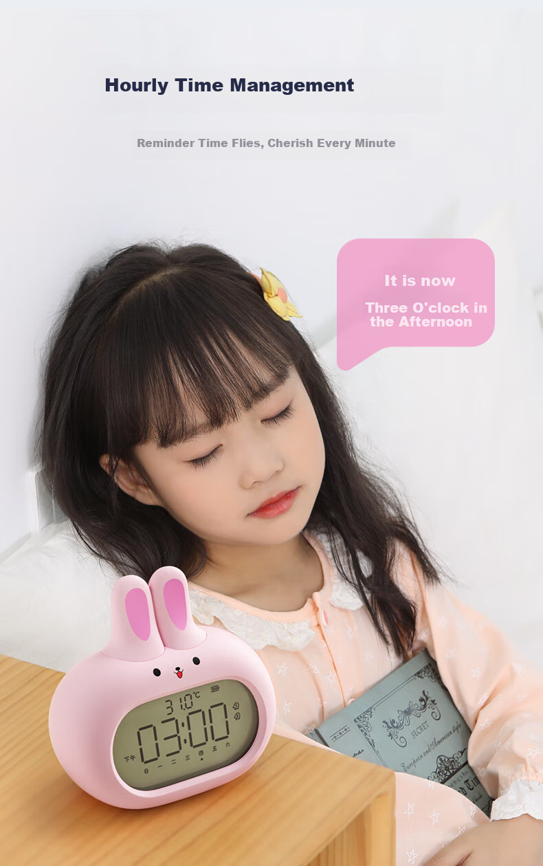 Compas Electronic Alarm Clock Wake-Up Device, Children's Holiday Gift Cartoon Digital Clock Cute Rabbit Alarm, Mint Green Back-To Seaso 9