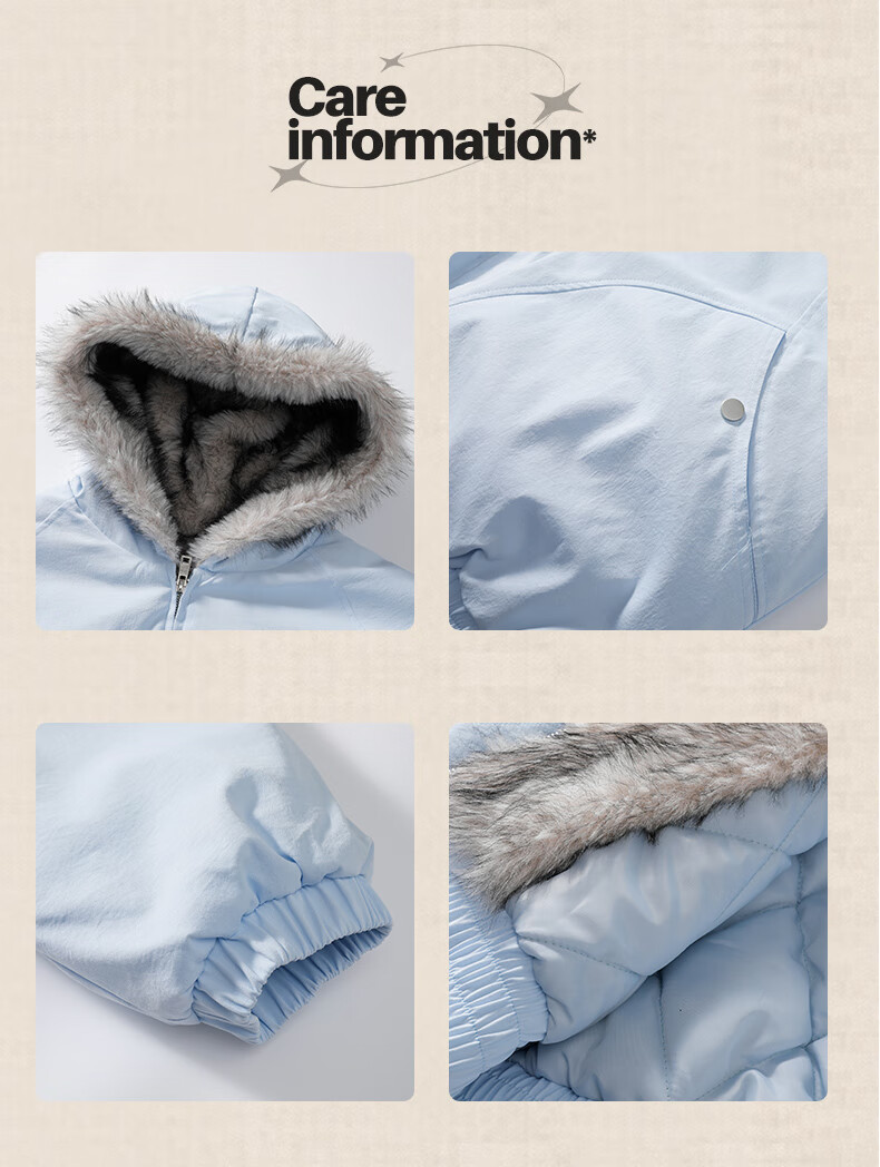 VUUG High Street Fur Collar Cotton Jacket Unisex Winter Loose Fleece Thickened Eagle Parka Brown L 8