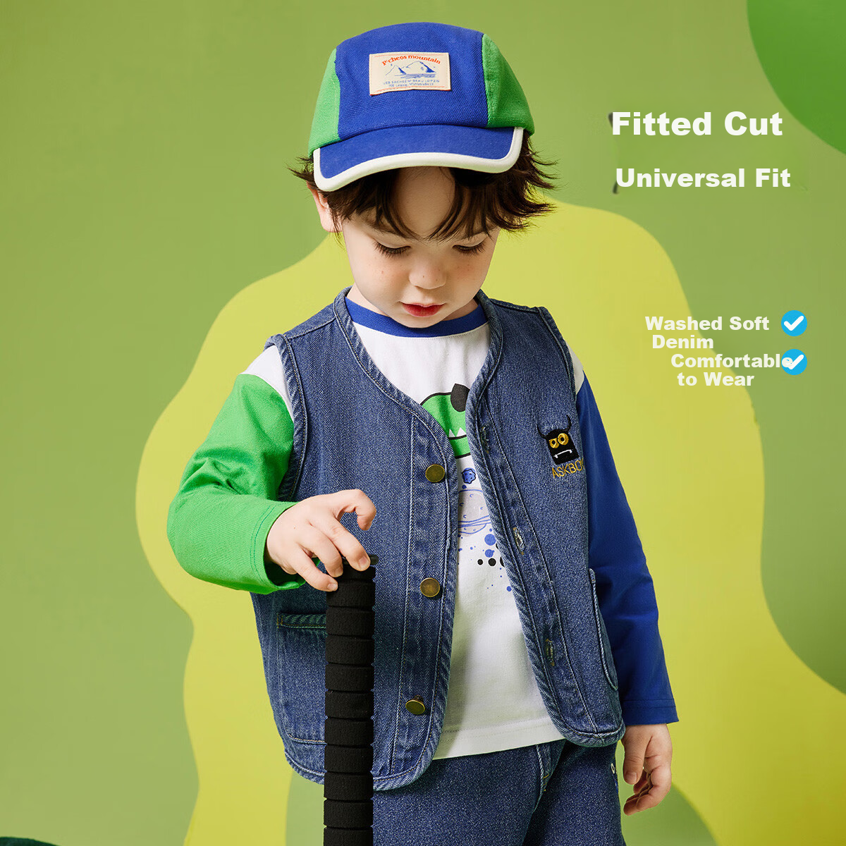 ASK JUNIOR Boys' Vest, 2026 Autumn Toddler Cartoon Letter Print Children's Waistcoat Jacket Vest Top, Blue, Size 100