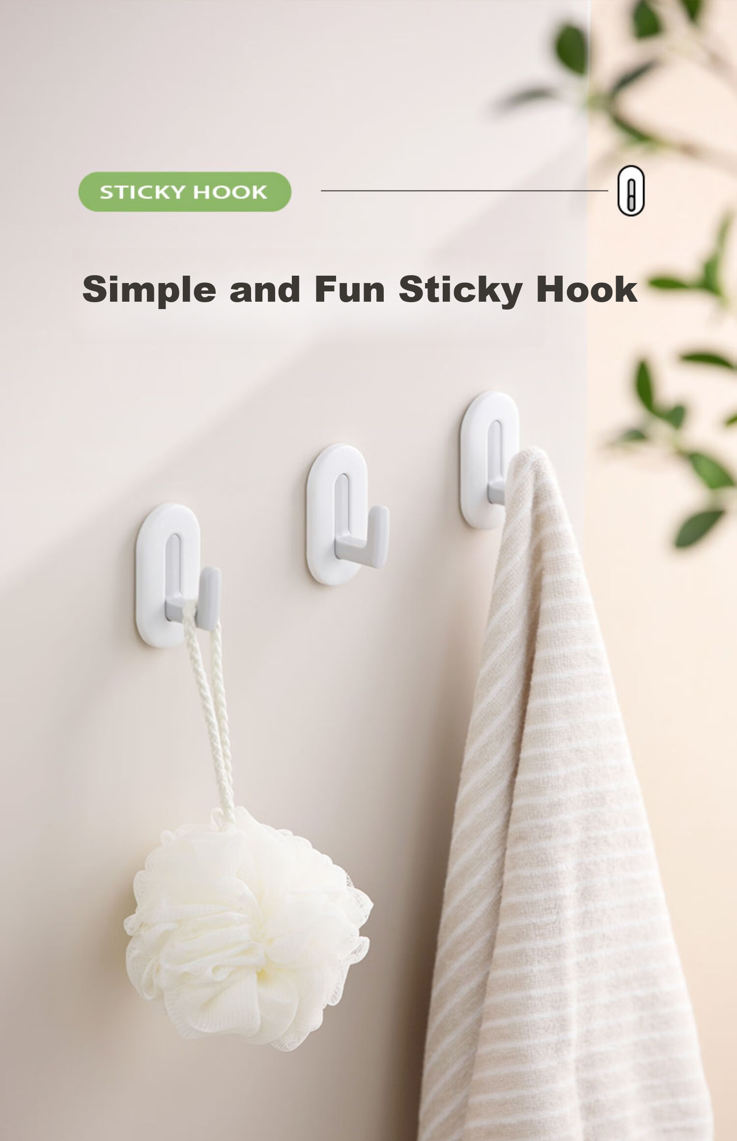 CHAHUA Hooks, Strong Adhesive Hooks No Drilling Required for Kitchen Bathroom Storage Bedroom Clothes Hangers, 4 Pieces 1