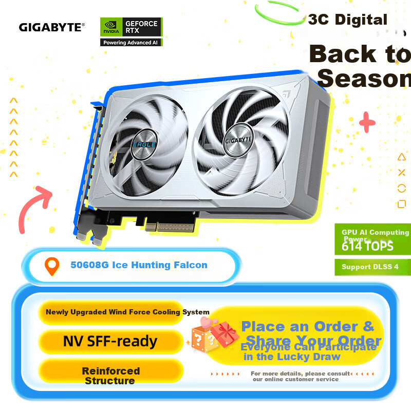 GIGABYTE 5060 8GB Graphics Card, Ice Eagle GeForce RTX 5060 Eagle OC ICE SFF DLSS5 Gaming Design OpenClaw, Local Deployment Graphics Card