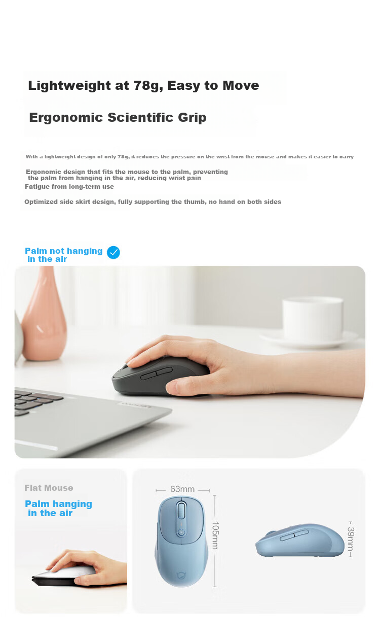 Lenovo Xiaoxin Wireless Bluetooth Rechargeable Mouse Plus, Twilight Gray, Ergonomic Design for Business Office, Quiet And Portable, Compatible with Laptops And Tablets, XM300 Single Bluetooth 5