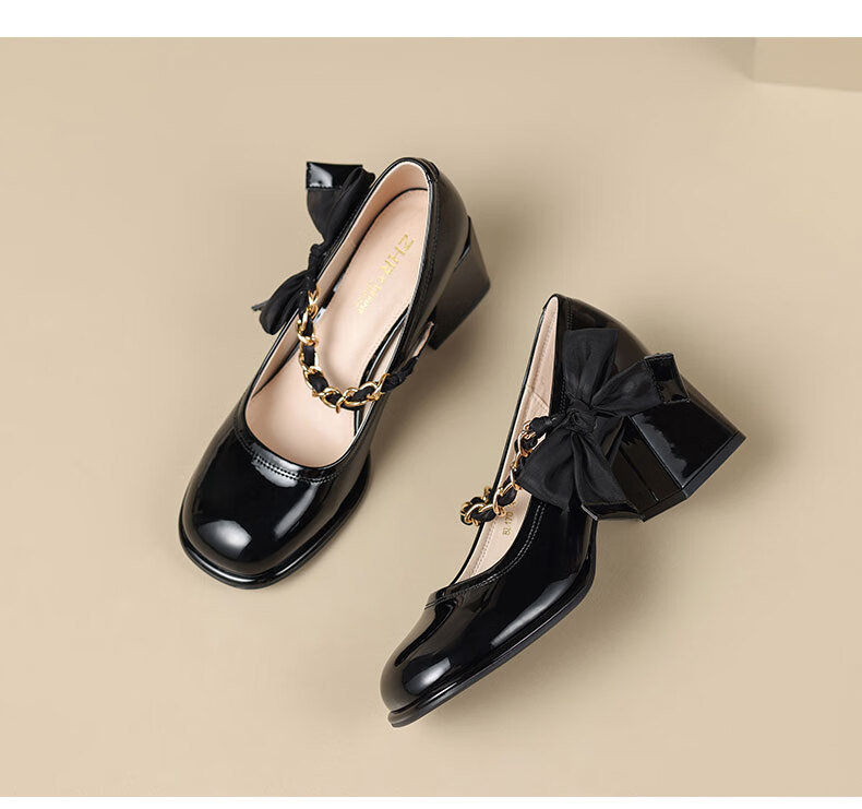 ZHR Mary Jane Shoes for Women, Elegant Shallow Mouth Chunky High Heel Pumps, Graceful Square Toe Women's Shoes BL170 Beige 38 10