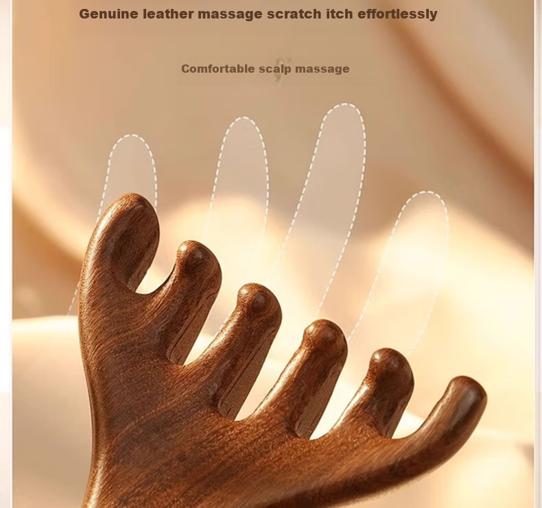 Bingyou Deer Antler Sandalwood Head Meridian Massage Comb, Health Care Scalp Therapy Six-Five Claw Natural Scalp Gua Sha Dredging, 1 Piece 11