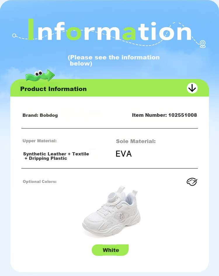 BOBDOG Children's Shoes, Spring Boys' Running Shoes, Soft Sole Breathable Girls' Sneakers, White Shoes, 102551008, White, Size 30 1