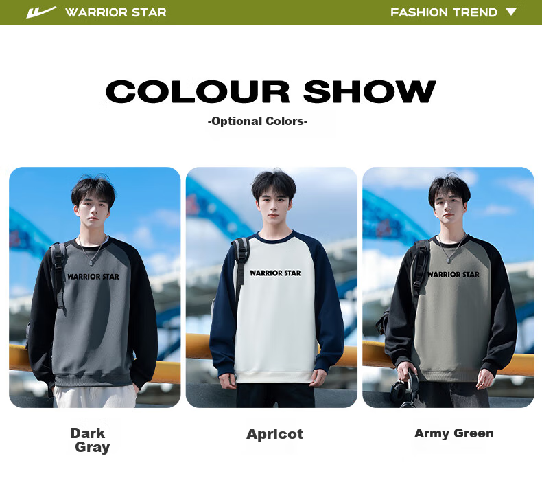 Warrior Sweatshirt for Men, Spring And Autumn Season, Color Block Round Neck Long Sleeve T-Shirt, Comfortable Retro Base Layer Pullover for Men, 1078 13