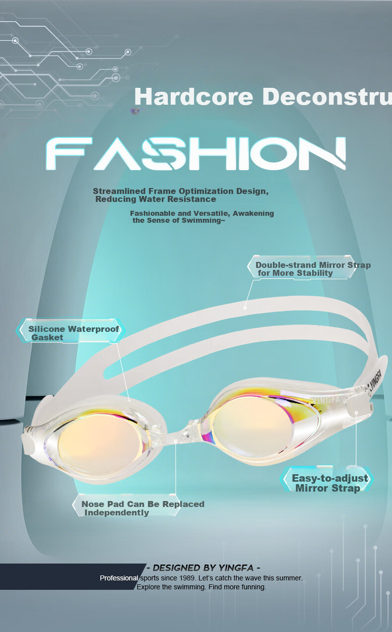 YINGFA Swimming Goggles, High-Definition Anti-Fog Competition Training Adult Unisex Large Frame Swimming Glasses, Mars Gree 6