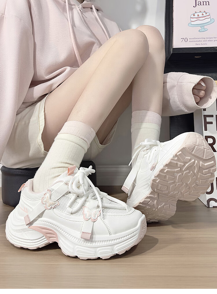 Warrior White Blue Butterfly Dad Sneakers Women New Casual Lightweight Student Sports Shoes White Pink 36 13