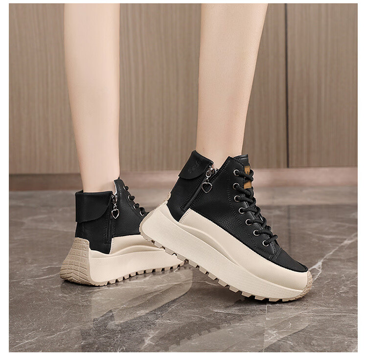 TonLion Women's Autumn Winter High-Top Casual Shoes Elevated Thick-Soled Sports Dad Sneakers Boots Khaki Size 38 10