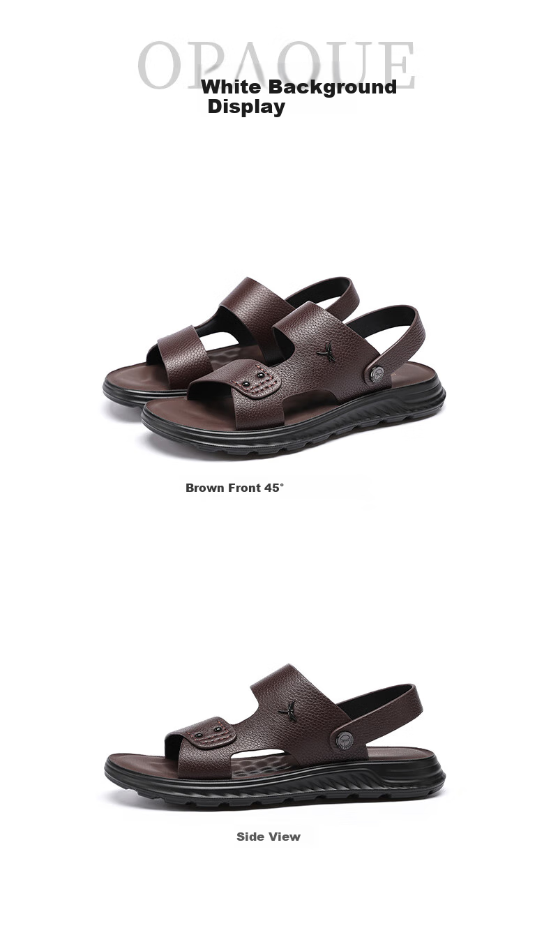 RED DRAGONFLY Leather Sandals for Men, Summer Breathable Casual Slippers, Cowhide Beach Shoes, Two-Way Wear WTT250021 Black Size 40 6