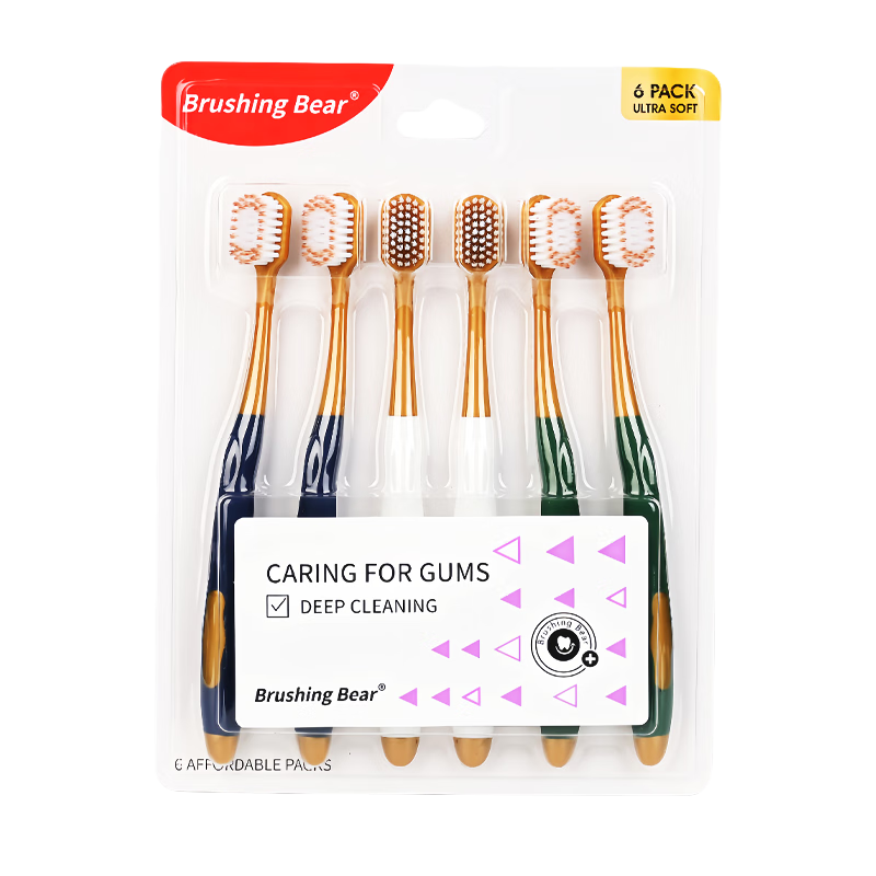 BRUSHING BEAR Sam Style Soft Bristle Wide Head High Density Gum Care Toothbrush Couple Adult Men Women Household 6-Pack