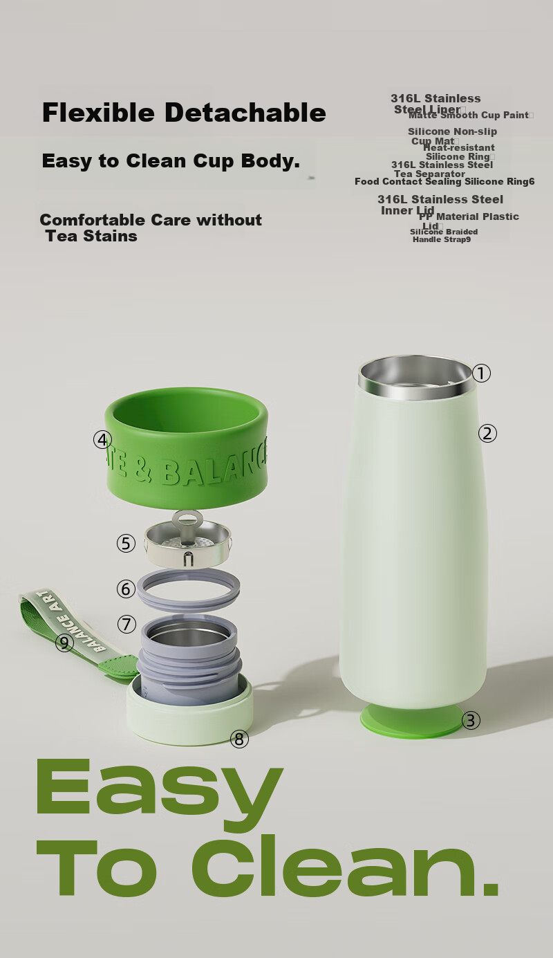 Fuguang Insulated Mug, Student 316L Tea Infuser Cup, Tea Steeping Cup, Water Bottle for Men And Women, Portable Three-In Cup, 500ml 10