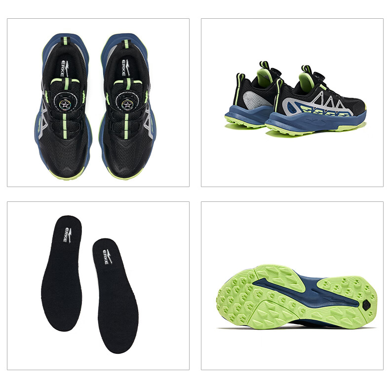 ERKE Kids Boys Girls Sports Shoes Children Youth Dial Cushioning Running Shoes Haze Blue/Black Size 35 28