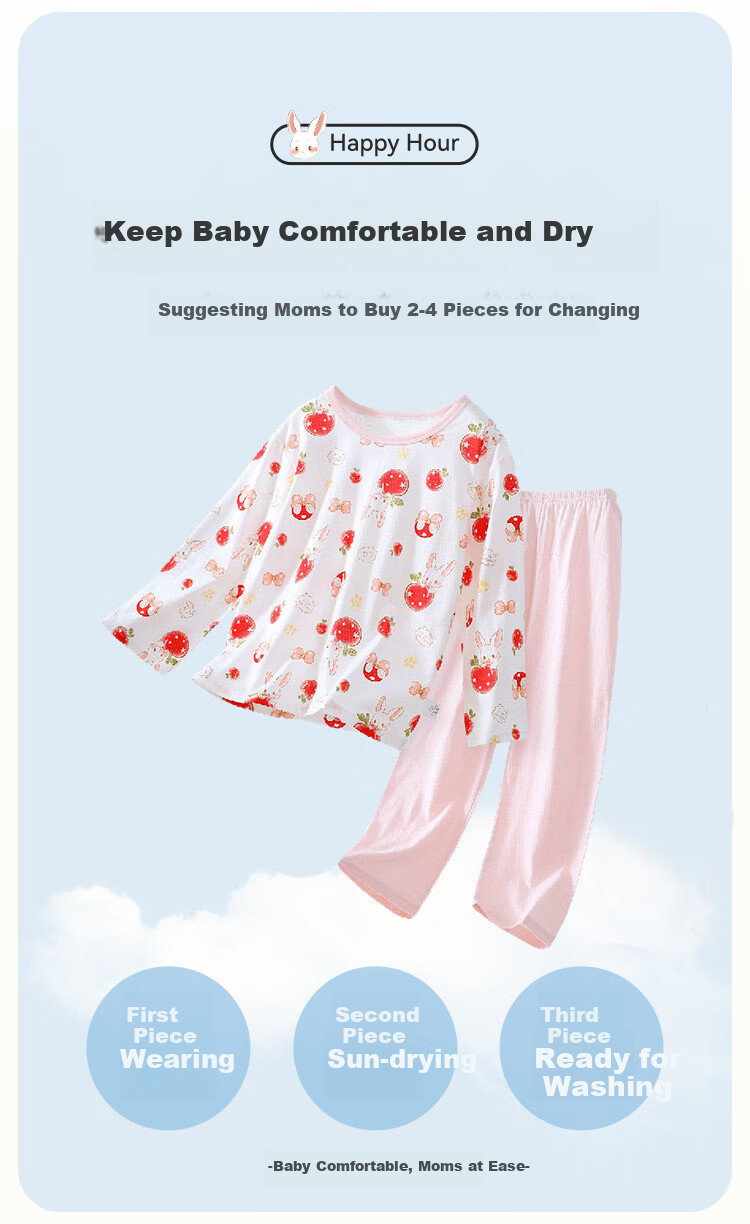 DEESHA Children's Clothing, Kids' Loungewear, Big Girls' Pajamas, Children's Air Conditioning Wear, Sweet Orange Rabbit White Flower, Size 110 4