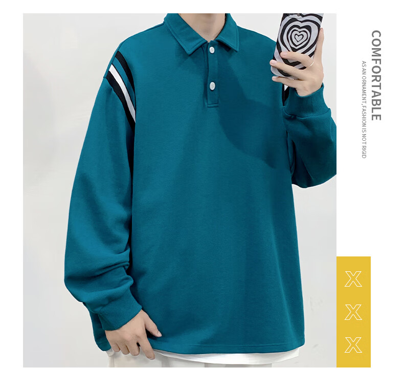 IZEXX Lapel Casual Men's Sweatshirt, Autumn Loose Long-Sleeve POLO Shirt, Versatile Trendy Top, XP13 Flax Gray, Size M 14