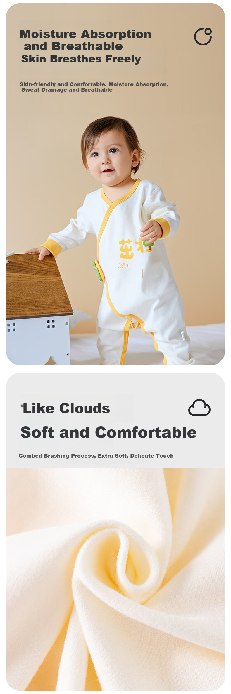 Babyprints Infant Romper, Newborn Long-Sleeve All-Season Underwear, Class A Pure Cotton Onesie, Belly-Protecting Clothing, Full Moon Outfit, Meifan 59 2