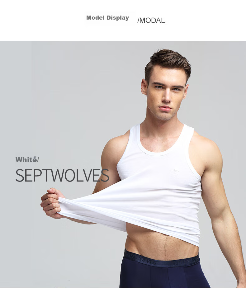 Seven Wolves Men's Vest [10A Antibacterial and Anti-Mite] Pure Cotton Comfortable Vest Versatile Sports Stretch Base Shirt 3-Pack 8