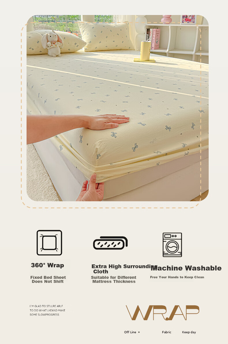 Hodo Class A Double-Layer Fitted Sheet Three-Piece Set for Home Use, Single Bed Cover, Fully Enclosed Bed Cover, Protective Cover, 1.5*2 Meters, Blue 8