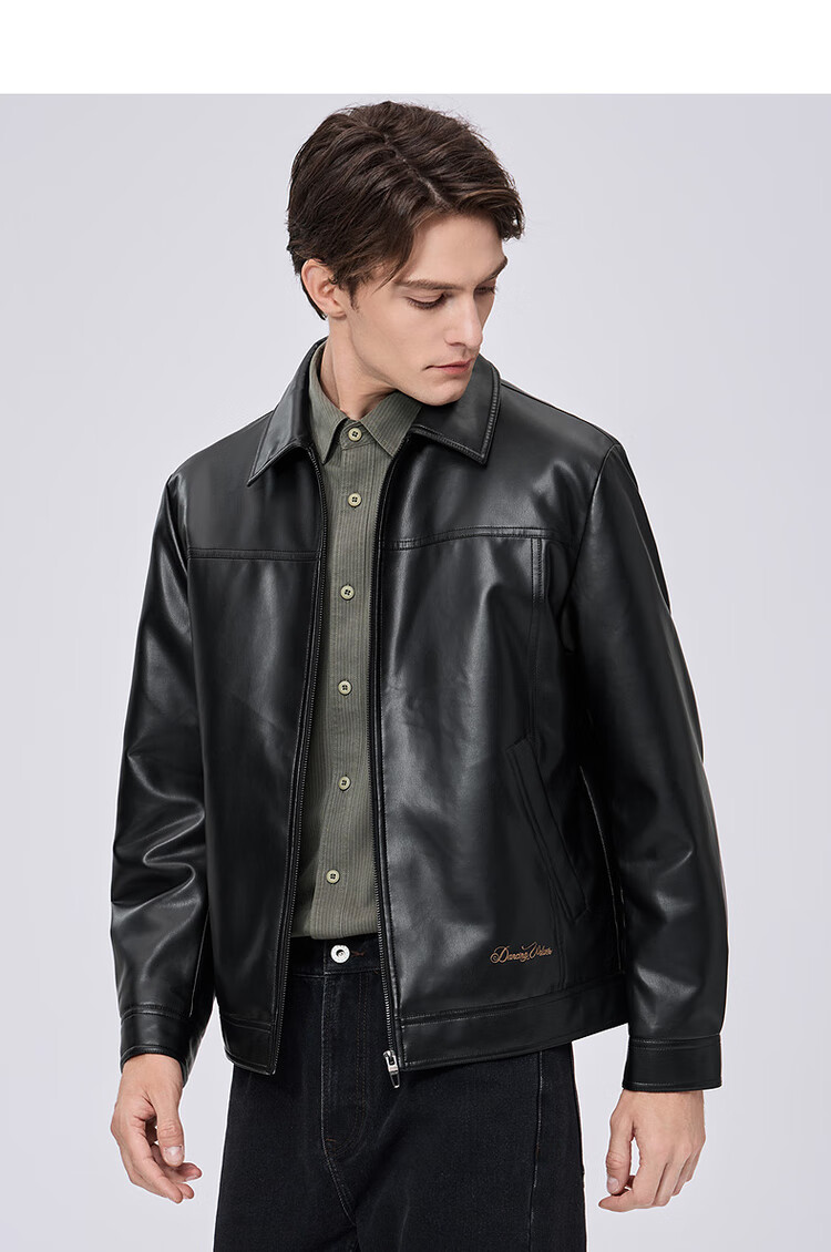 DANCING WOLVES Graphene Heated Thickened PU Leather Jacket with Down Liner and Lapel Collar for Men, Black 001, Size L 3