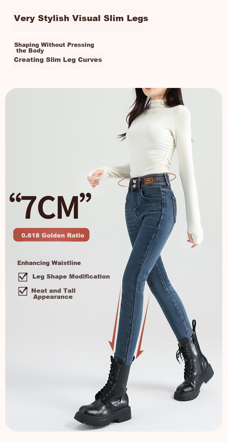 LangSha High-Waisted Jeans with Double Buttons for Women, Spring And Autumn Fashion, Leather Label, Skinny Pants, High Elasticity, Slimming, Fitted Pencil Pants for Wome 8