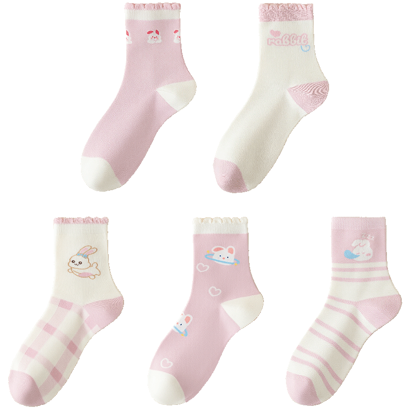 MiiOW Kids Socks 100% Cotton Girls Autumn Winter All-Season Mid-Calf Cotton Socks Baby Casual Socks