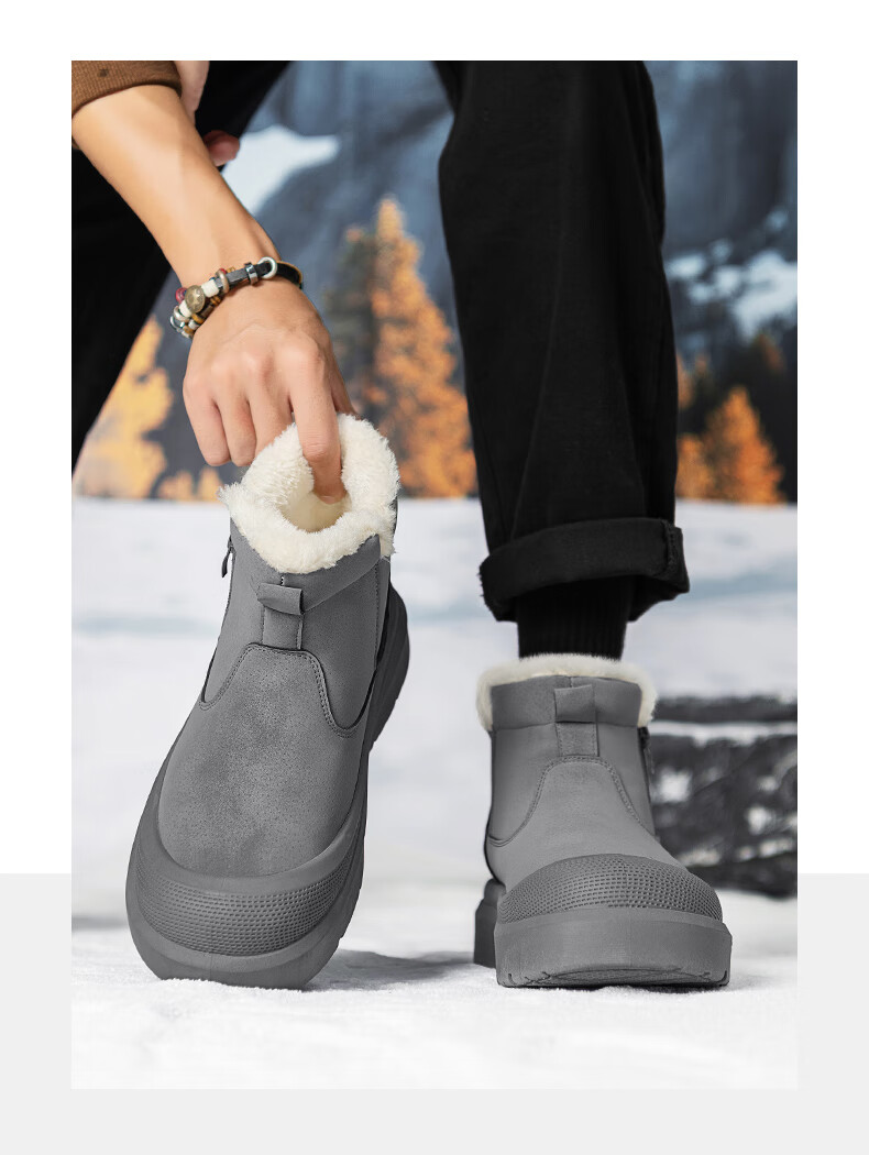Warrior Men's Snow Boots 2025 Autumn Winter New Men's Cotton Shoes Fleece Lined Thickened Warm Casual Shoes Black 39 8