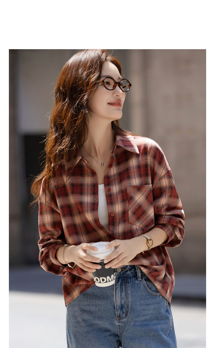 Demana Light Retro Academy Autumn Commuter Plaid Shirt Loose Slimming Petite Elegant Blouse Women's Top 2